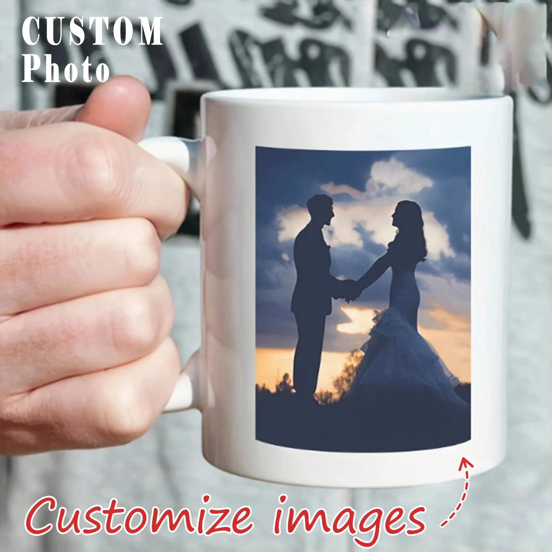 2D 1pc 11oz Personalized Custom Photo Ceramic Mug, Anniversary Wedding Memory Gift for Lovers, Tea Cup Hand Wash Only, Microwave
