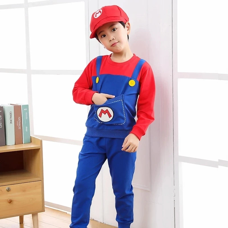 Vêtements de salle de bain Super Mario pour enfants, robe à bavette pour enfants, costume Luigi Cosplay, ensemble familial Anime, cadeaux pour