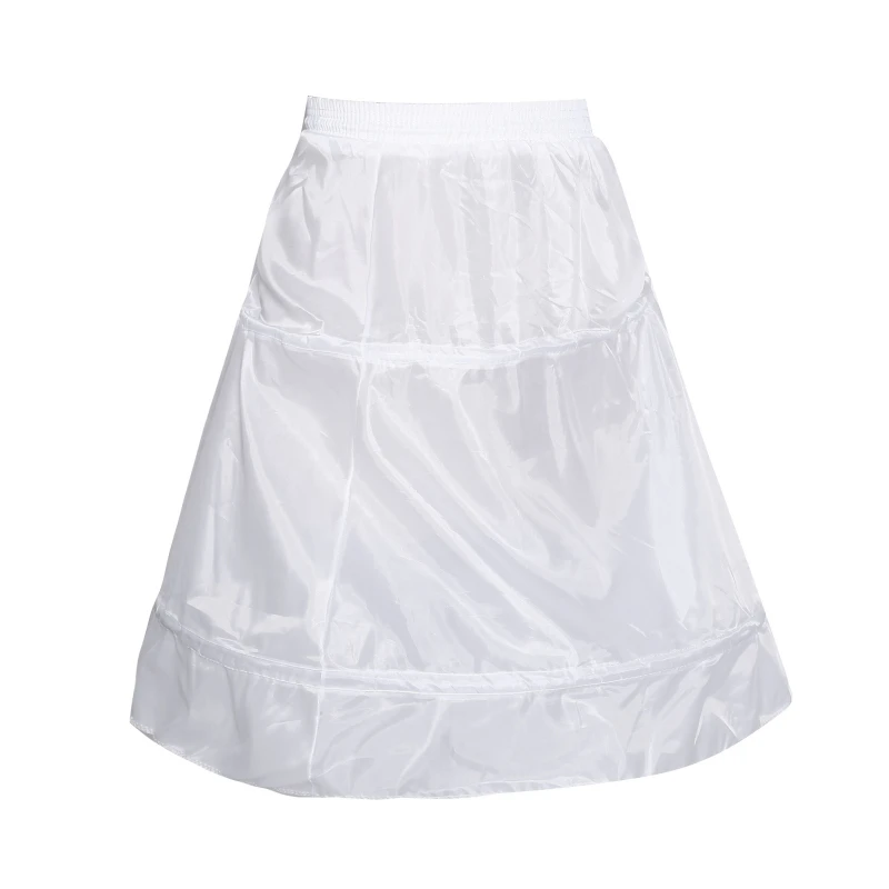 E15E Kids Flower Girls 2 Hoop Single Layer A-Line Crinoline Drawstring Elastic Waist