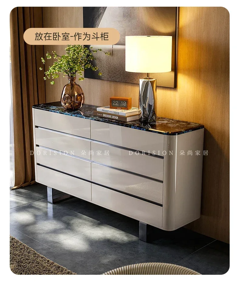 A Italian marble dining side cabinet, living room, modern simplicity, entrance cabinet light luxury solid wood bedside chest