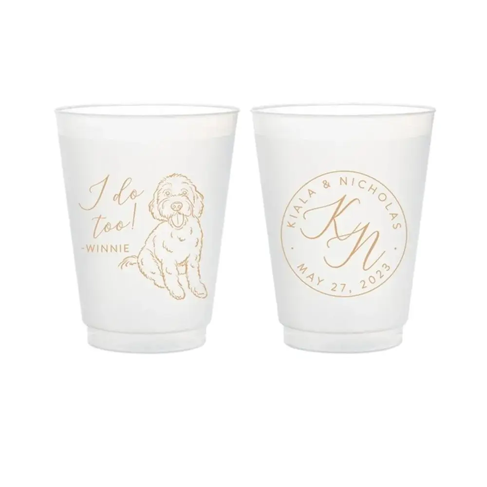 

12oz or 16oz Frosted Unbreakable Plastic Cup #234 - Custom Pet Illustration - Cheers - Wedding Favors, Frosted Cups, Wedding Cup