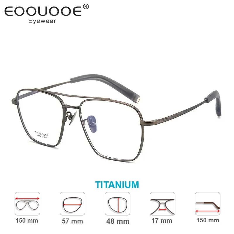 2024 Oversize Pure Titanium Glasses Frame Men Double-Beam Pilot Prescription Eyeglasses  Square Myopia Optical Eyewear Spectacle