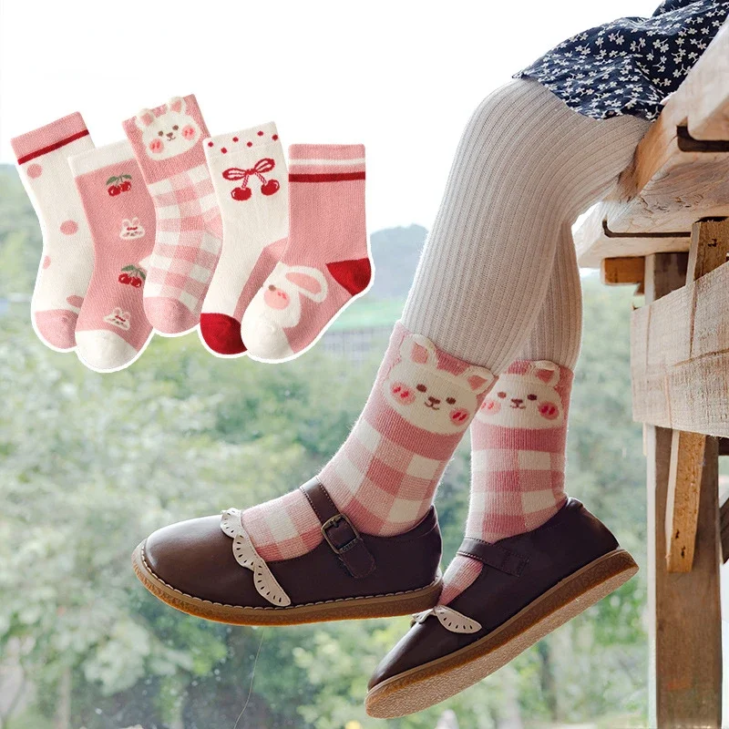 

5 Pairs/Lots Children's Socks 1-12 Years Spring Autumn Cotton Boys Soft Skin Friendly Cartoon Bear Cute Baby Girls Kids Socks