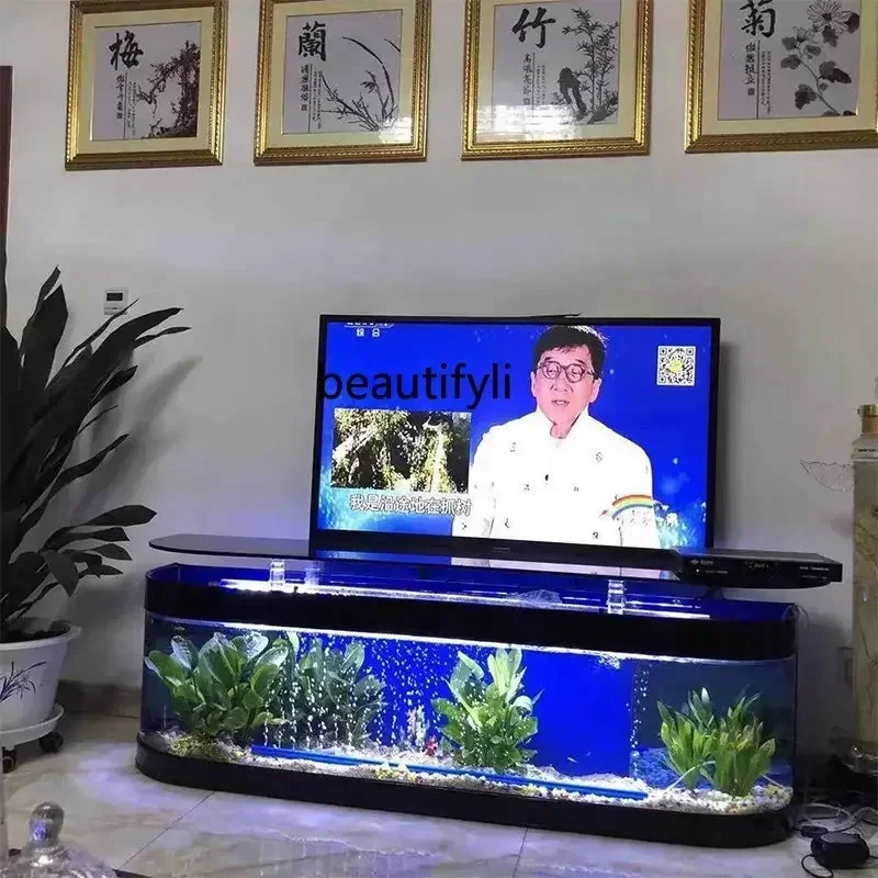 

Home Glass Large Aquarium Creative Back Filter Customization TV Cabinet Fish Tank Living Room