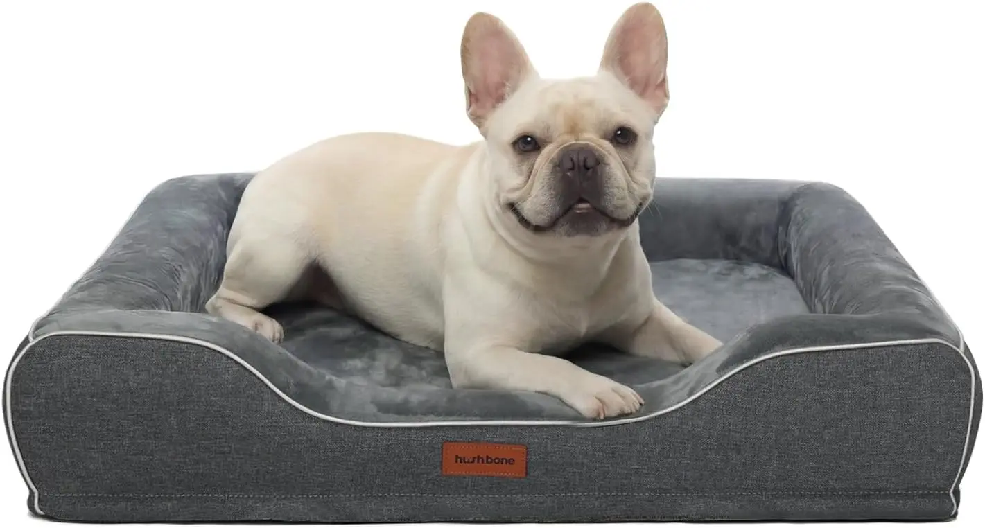 Medium Orthopedic Dog Bed with Cooling Gel & Washable Cover, Relieves Joint Pain, Waterproof, Dark Grey