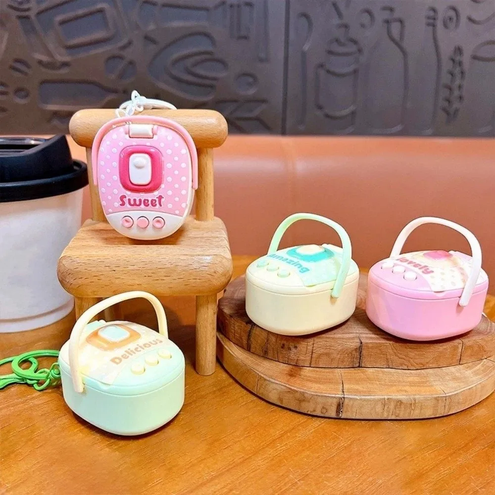 Portable Plastic Rice Cooker Keychain Cute Funny Voice Recorder Keychain Cartoon Backpack Hanging Keyring Gifts