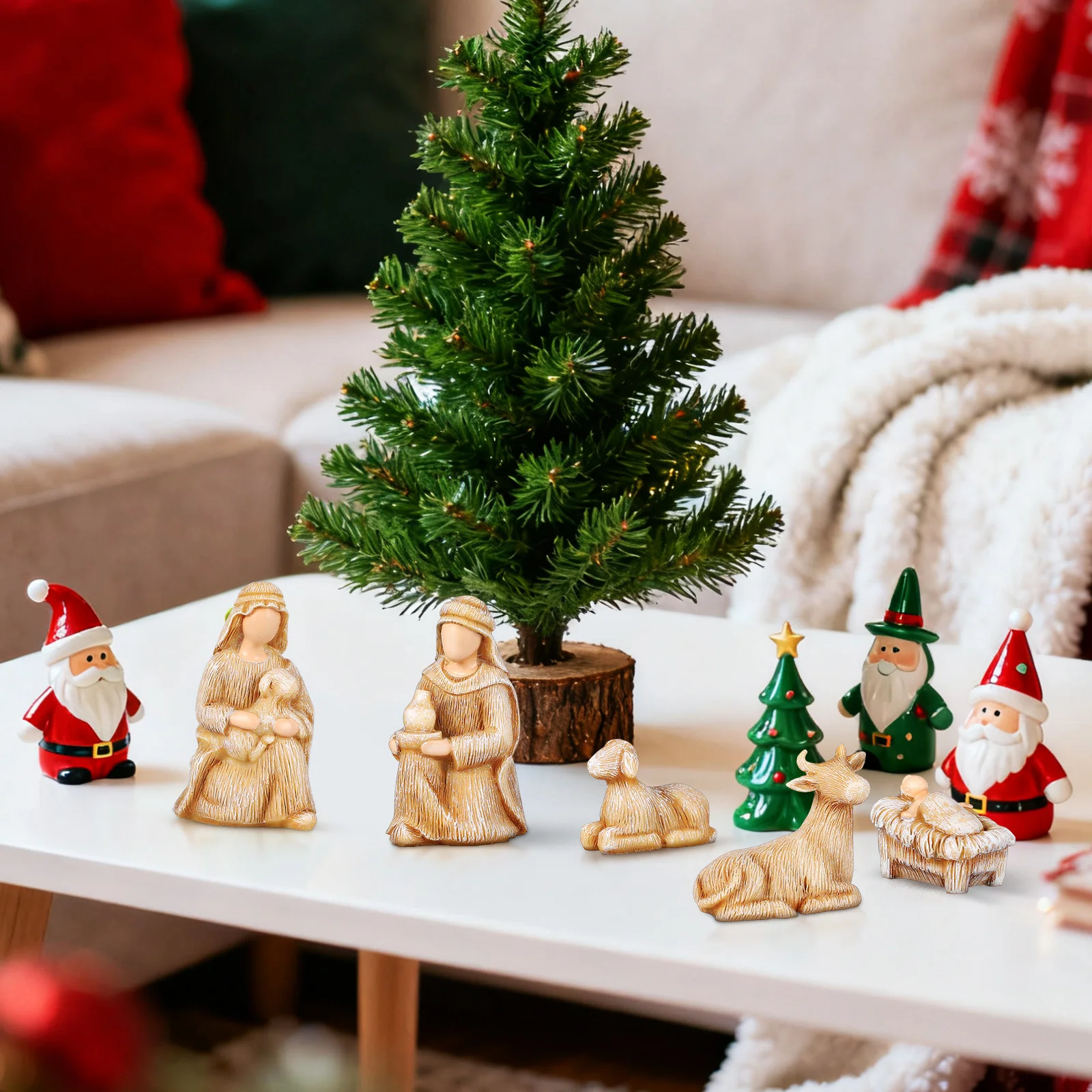 

1Set Jesus Nativity Scene Resin Sculptures Detailed Birth of Jesus Christmas Decorations Figurines Shelf Decor