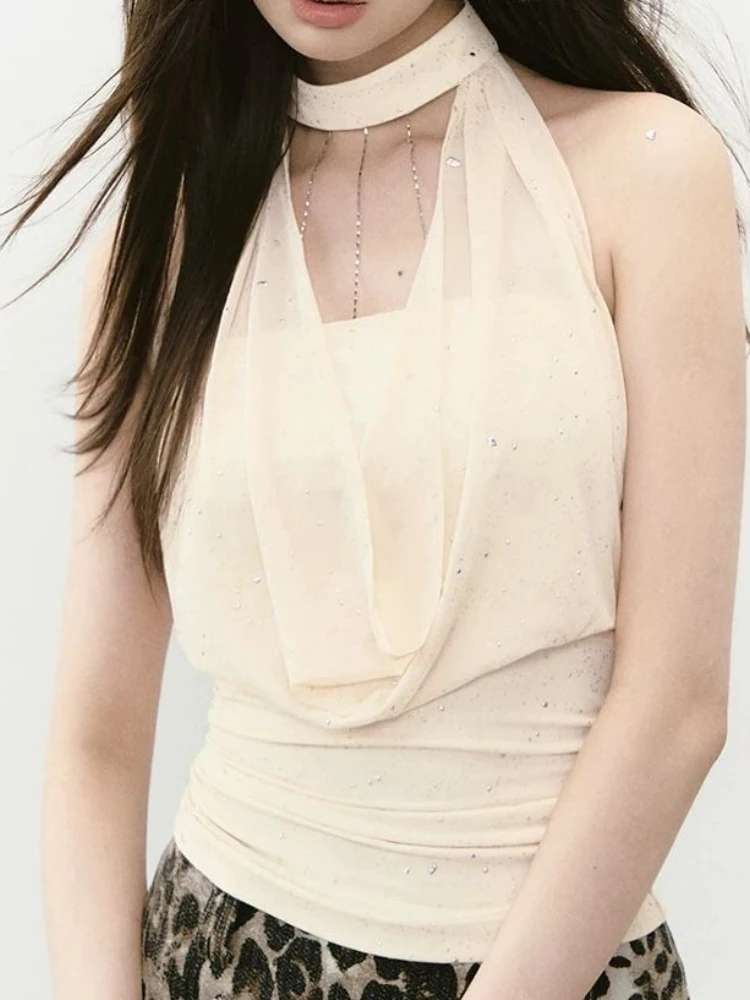 Heavy Chain Y2kถังเสื้อผ้าผู้หญิงSlimเอวเสื้อแขนกุดTeesอารมณ์Camis Crop Tops Backlessเซ็กซี่ฤดูร้อนเสื้อกั๊ก