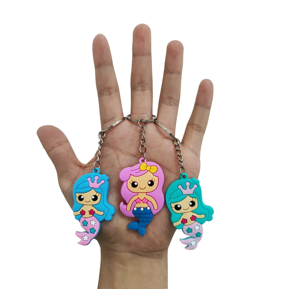 6/12pcs Mermaid Silicone Keychains Children Bag Keyring For Baby Shower Girls Mermaid Birthday Party Supplies Favors Party Gifts