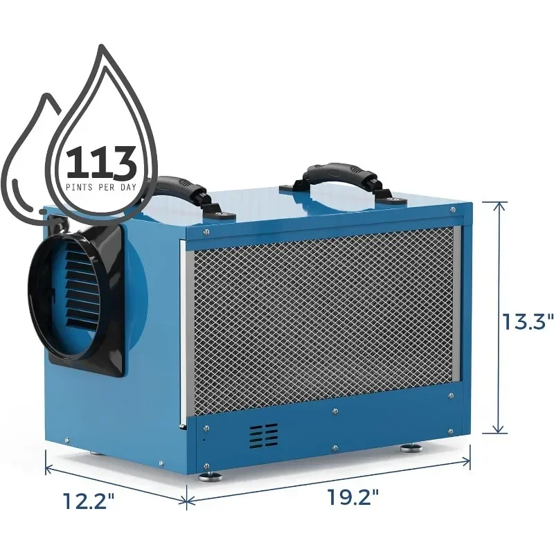 Commercial Dehumidifier 113 Pint with Drain Hose for Crawl Spaces, Basements, Industrial Water Damage Equipment