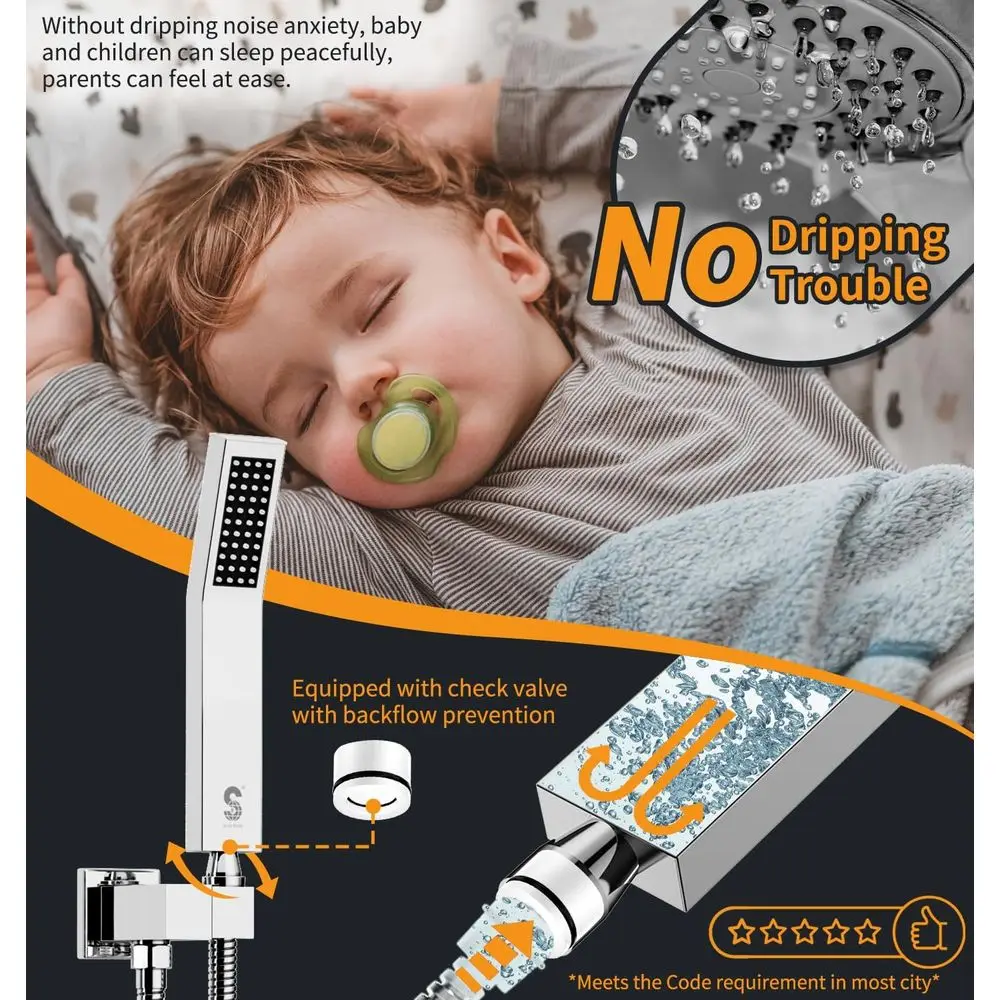 고급 벽걸이형 레인폴 샤워 시스템, 광택 크롬 마감, 내장형 밸브 및 트림 포함