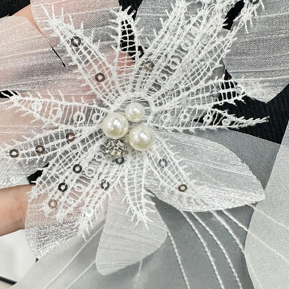 New Multi-layer Organza Flower Patch 3D DIY Embroidery Studded Patch Burning Edge Large Applique Decorative Corsage Accessory