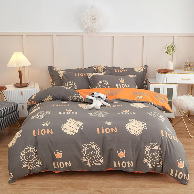 

Cartoon Lion Printed Duvet Cover Set 3pcs Queen Size Animal Pattern Children Cotton Bedding Comforter Covers Set for Kids Teens