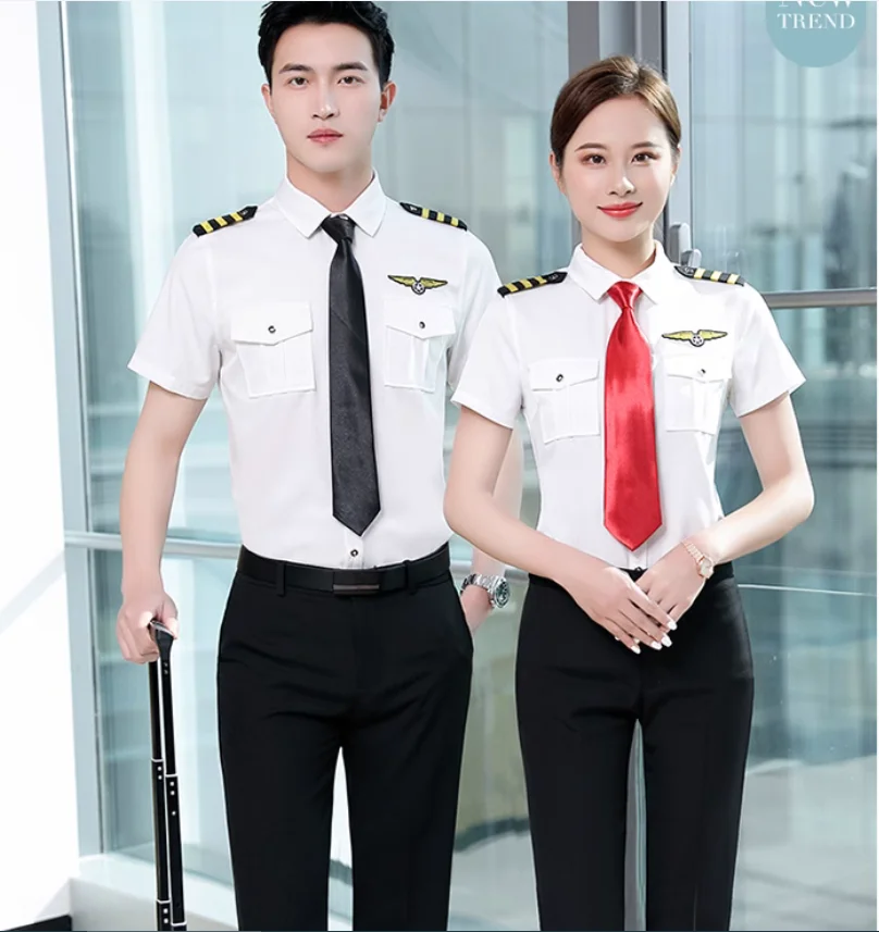 Unisex shirt for airline pilots and flight attendants uniform