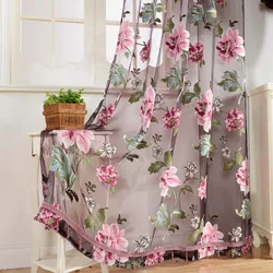 2Pcs Window Curtain Transparent Peony Flower Windows Panel Balcony Living Room Bathroom Bedroom Curtains Home Decoration