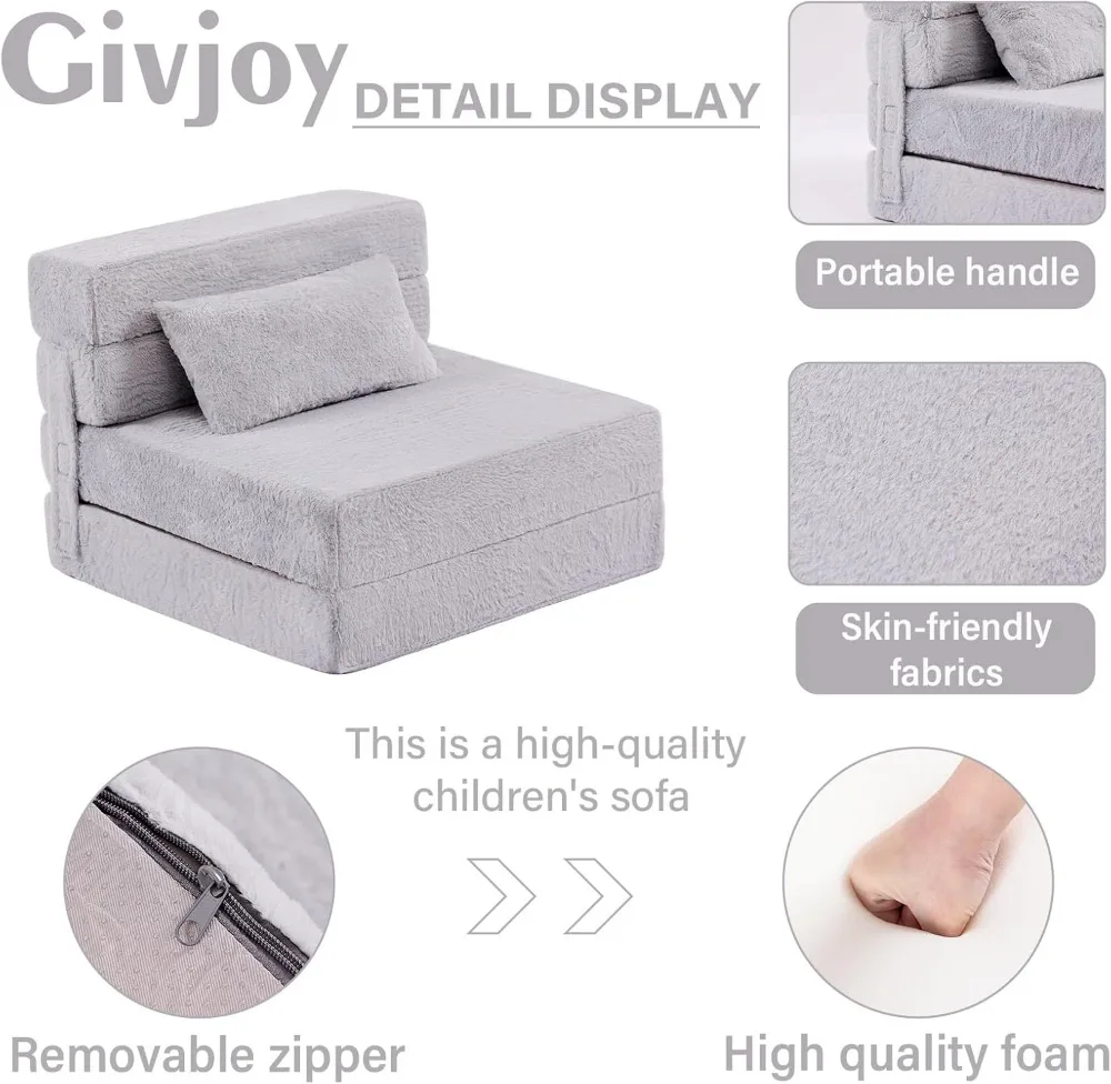 Kids Foldable Sofa Bed with Pillow, Washable Floor Mattress for Daycare, Portable Futon Chair with Storage Bag