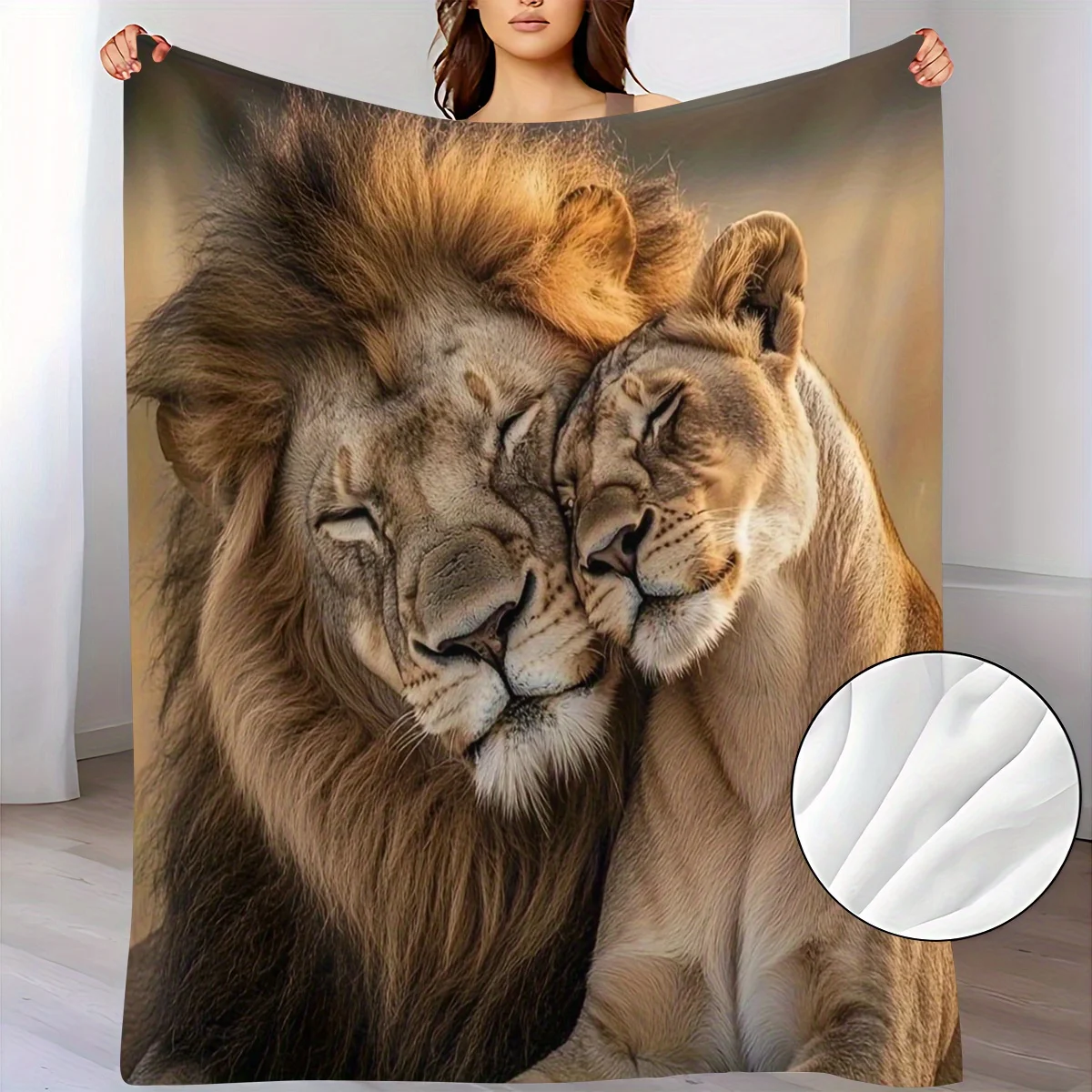 Affordable Lion Couple Flannel Throw Blanket - Realistic Lion Faces, Soft Warm All-Season Blanket for Home, Office, Dorm - Cozy