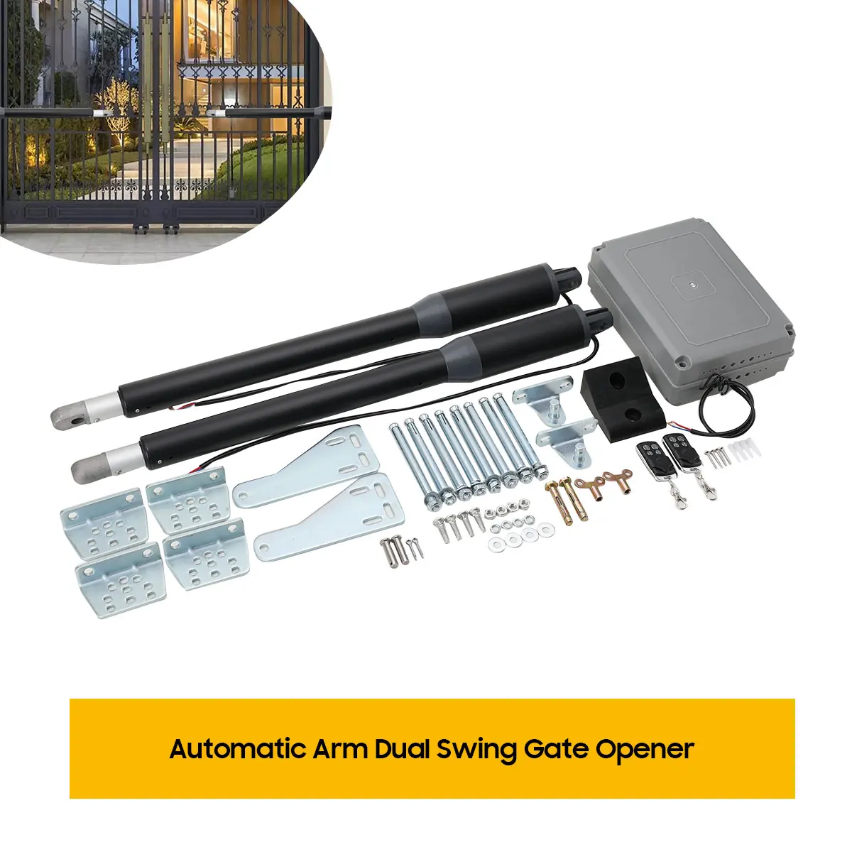 Electric Automatic Gate Opener Kit, For Swing Gate Up To 650lb Per Arm Electric Gate Opener Dual Swing Gate Opener With Remote