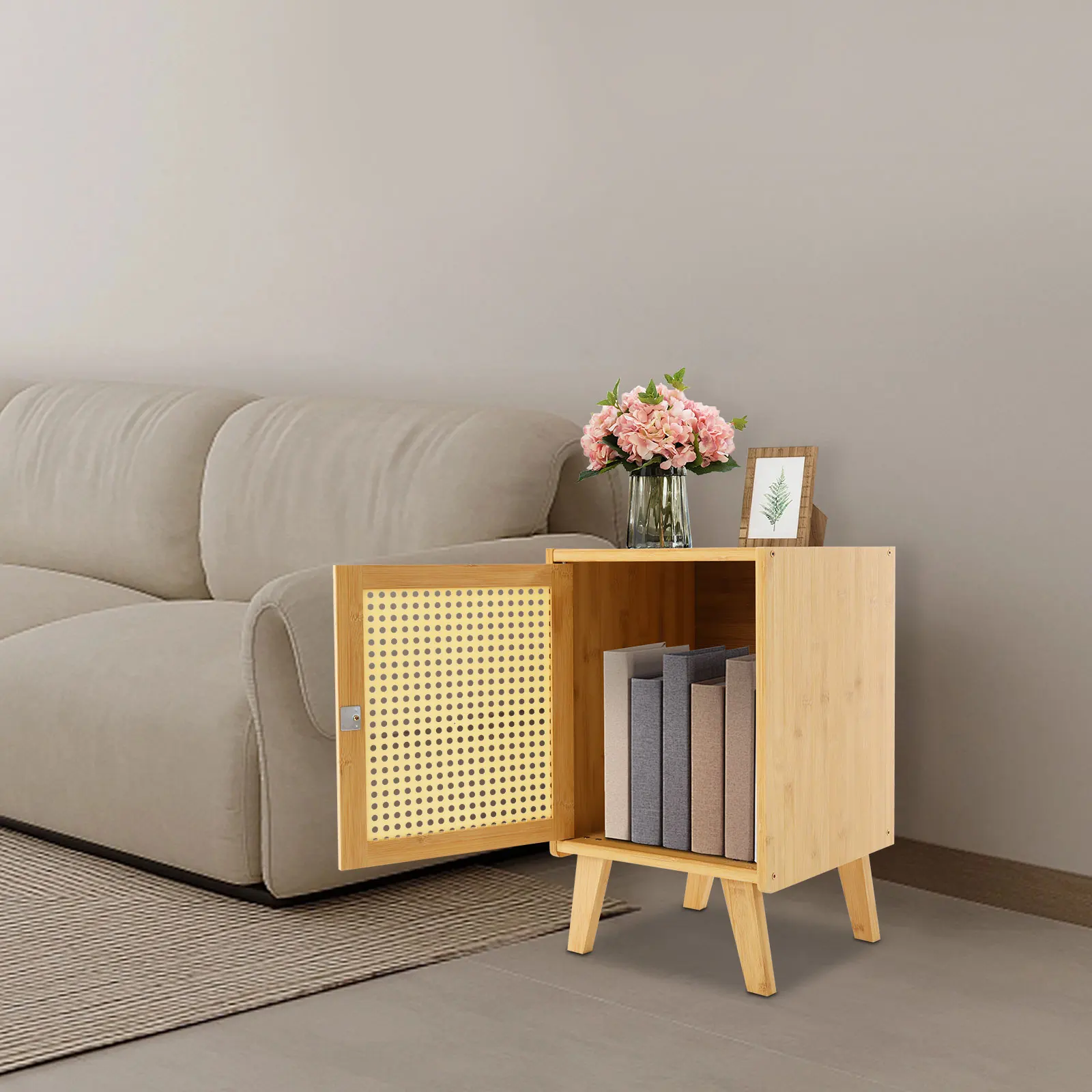 

Прикроватная тумбочка-шкафчик из бамбука цвета дерева, 31x30x51 см, дышащая, в стиле ретро