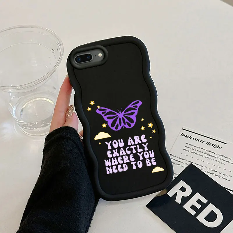 Butterfly  Macalong Phone Case for iPhone 7 8 PLUS SE 2020 2022 X XS MAX Soft Cover Wavy edged Shockproof Coque Girl Shell