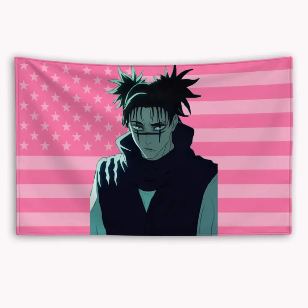 Jujutsu Kaisen Choso Wandteppich mit amerikanischer Flagge |   Flach bedrucktes Dekor-Banner für Garage, Heim- und Außenwerbekoration