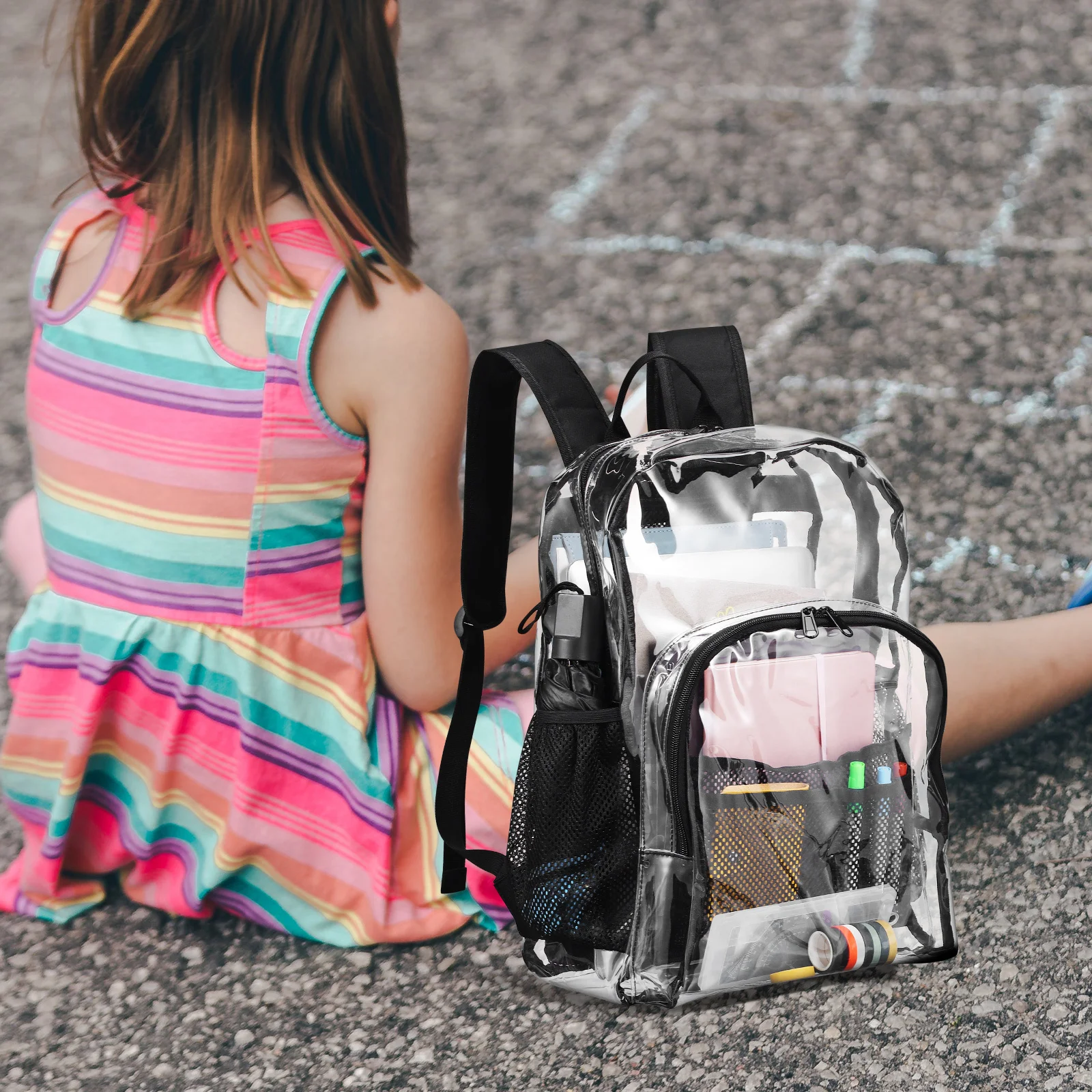 حقيبة ظهر شفافة مصنوعة من مادة PVC شديدة التحمل بسعة كبيرة، حقيبة شفافة لأحداث الملعب المدرسية، حقيبة كتب للكمبيوتر المحمول والسفر والعمل
