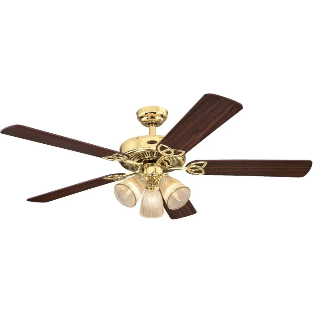 Westinghouse Lighting 7233800 Vintage Indoor Ceiling Fan with Light, 52 Inch, Polished Brass