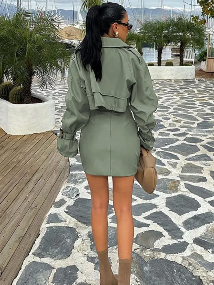 Women Sets Two Piece Set Turn Down Collar Long Sleeve Top And Elegant Mini Skirt High Streetwear Casual Beach Suit 2025 Spring