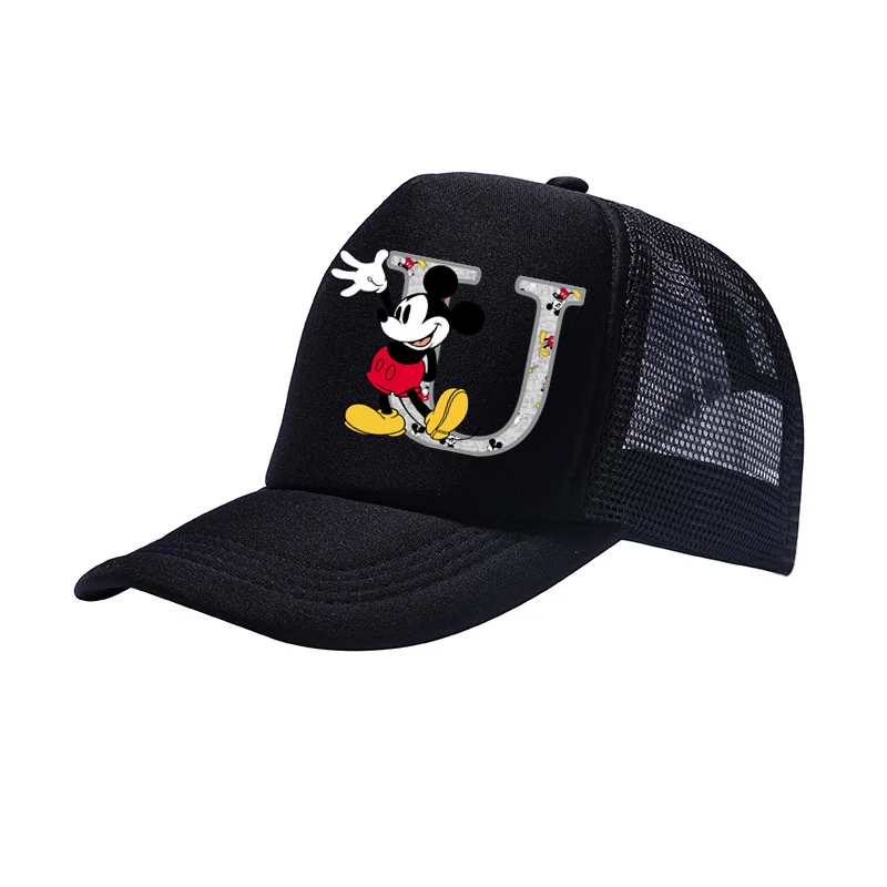 Disney-Unisex Mickey Mouse Print Chapéus de sol, A- Z, 26 letras inglesas, boné de beisebol, viagem ajustável Caps, crianças repicadas chapéu, crianças e menino