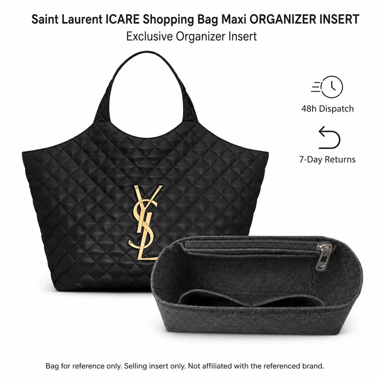 Organizer Insert Compatible with Saint Laurent ICARE Shopping Bag Maxi, Slim Waterproof Bag Liner with Zip Pocket 35 x 6 x 24 cm
