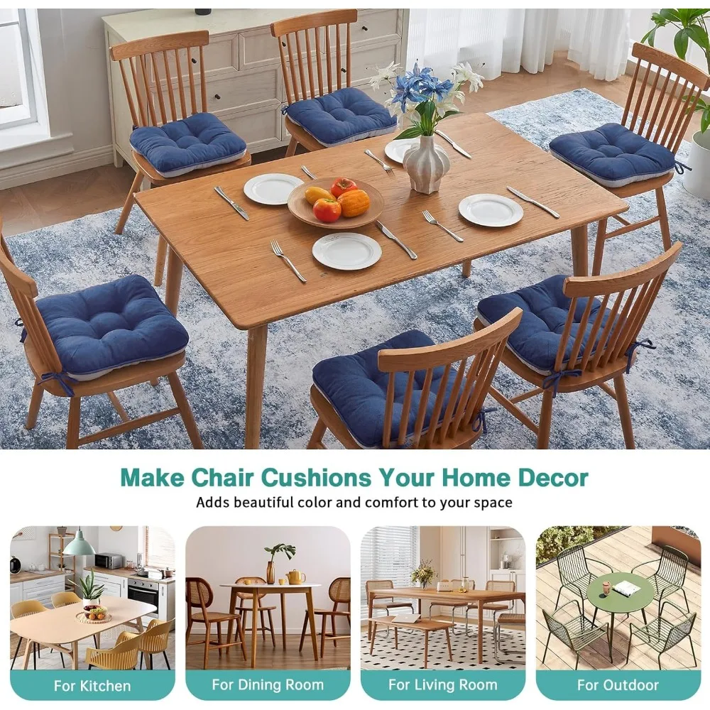 BETU Chair Cushions for Dining Chairs Set of 6,3.5 Thick Kitchen Table Chair Pads with Ties,Non Slip Backing and Covers, Seat Cu
