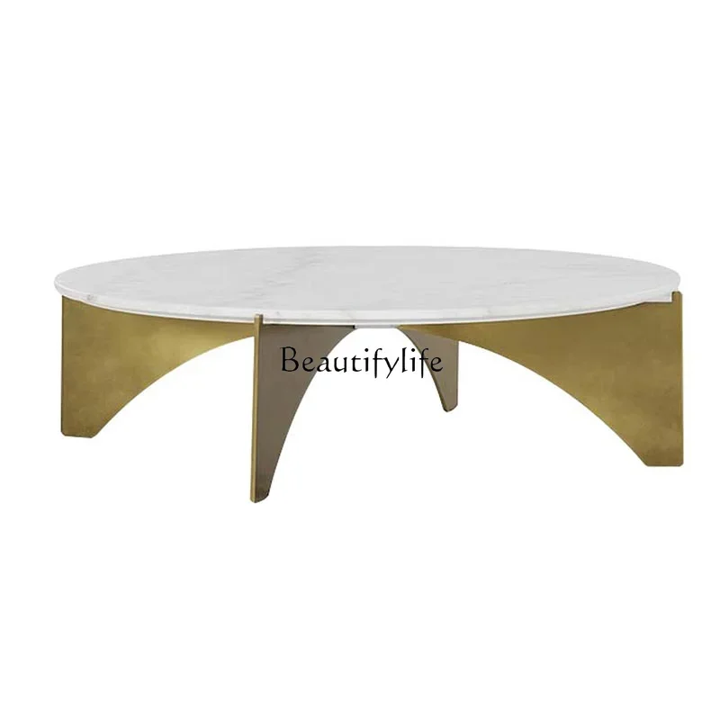 

45Minimalist Natural Marble Coffee Table Round Living Room Home Stainless Steel Coffee Table