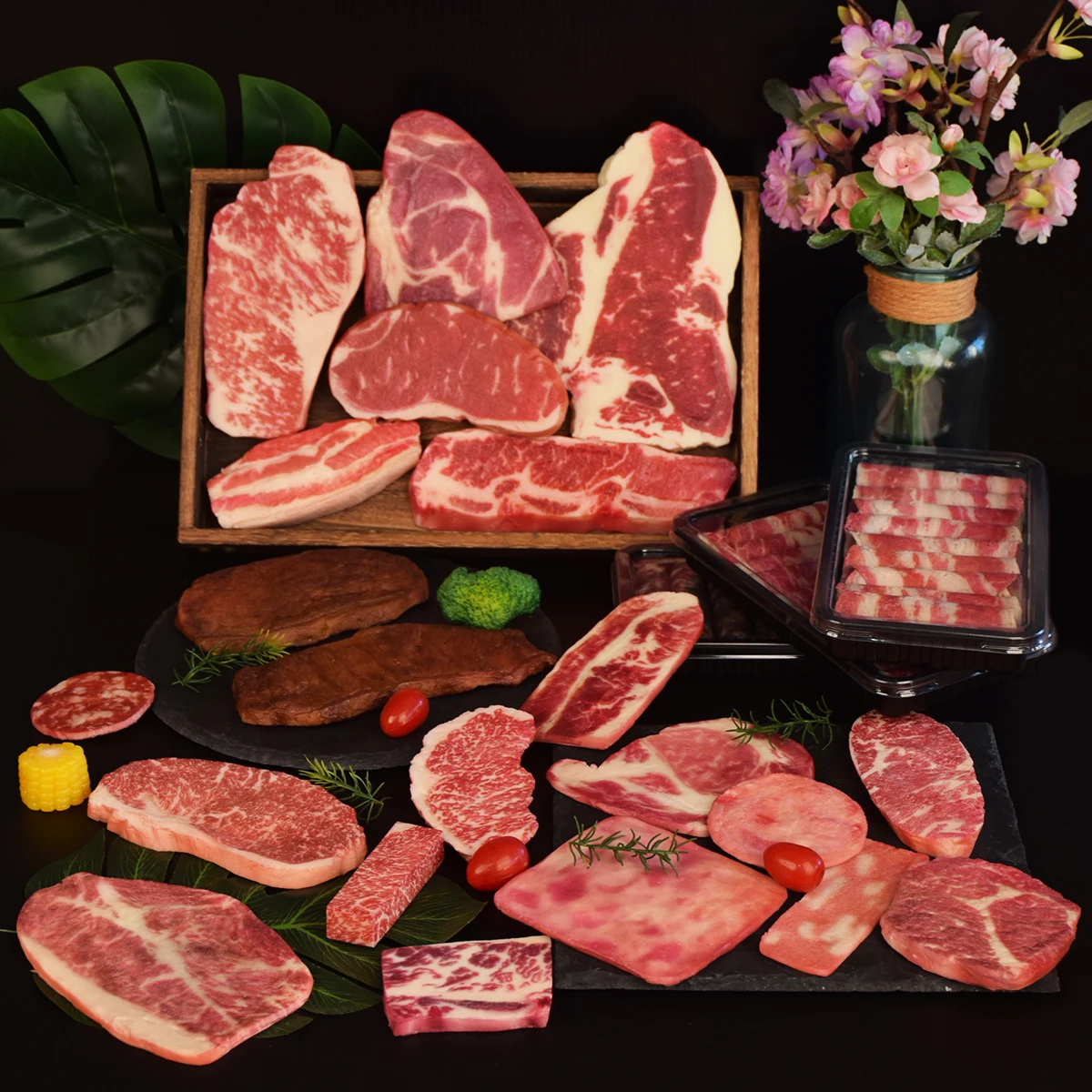 محاكاة شرائح لحم البقر محاكاة اللحوم وهمية المطبوخة نموذج الاصطناعي نابض بالحياة المطبخ البلاستيكية الدعامة ديكور #1