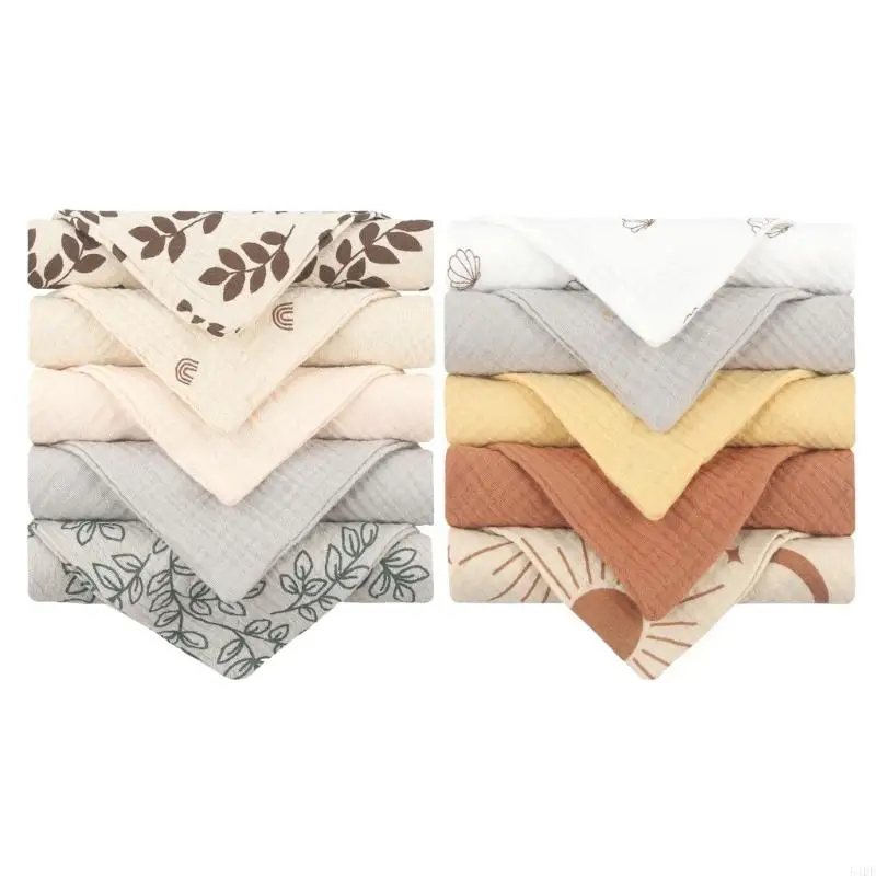 54DF Baby Towel Set Teething Bibs for Toddler Burp Cloth Gauze-Cotton Handkerchief Back Absorb Towel Newborn Bath Towel 10PCS