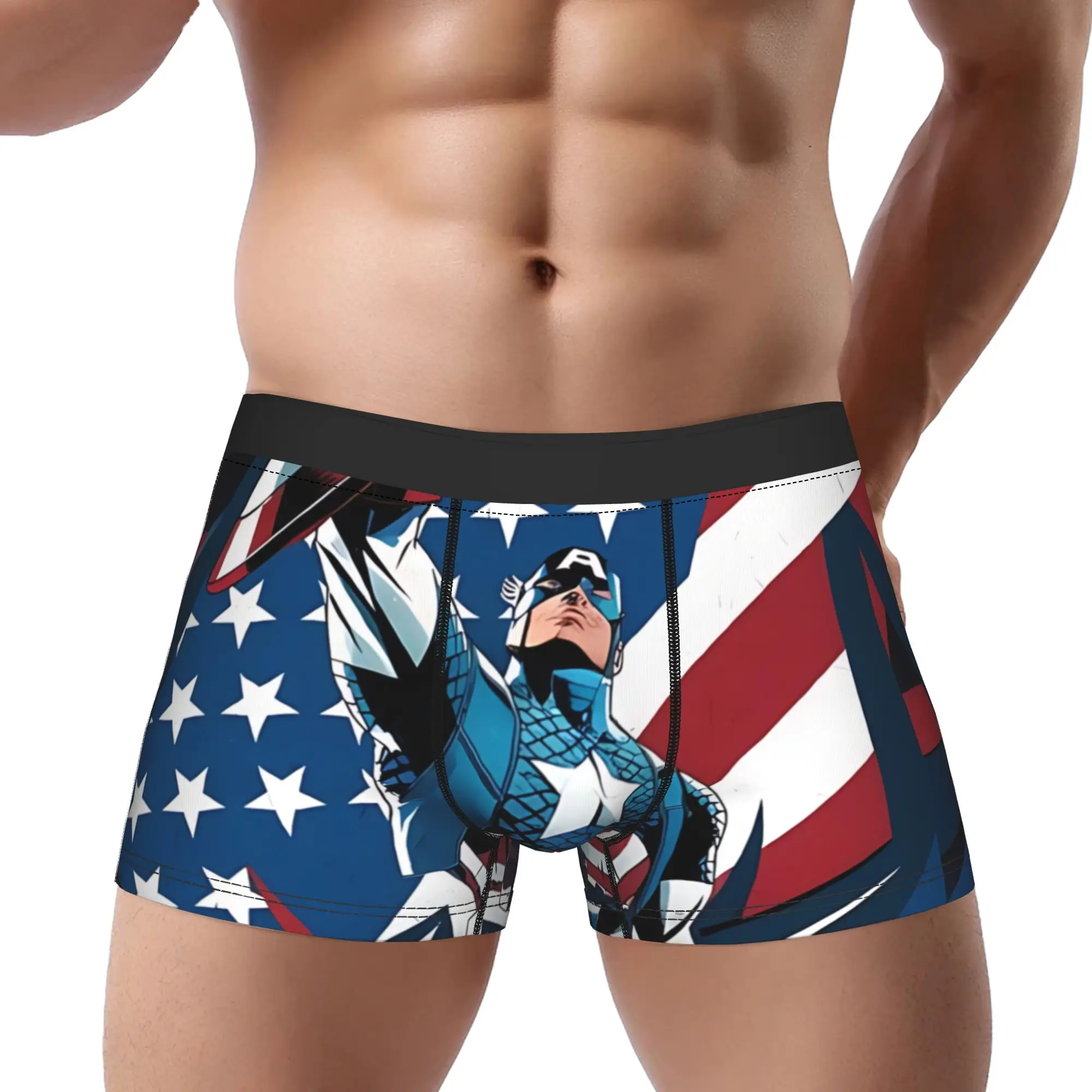

Трусы-боксеры для взрослых 18+, трусы-боксеры с изображением Капитана Америки, дышащие трусики, мужское нижнее белье, удобные шорты, трусы-боксеры