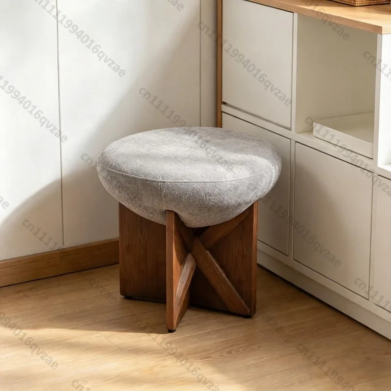 Customizable Gray Velvet Footstool Fabric Material Footstool