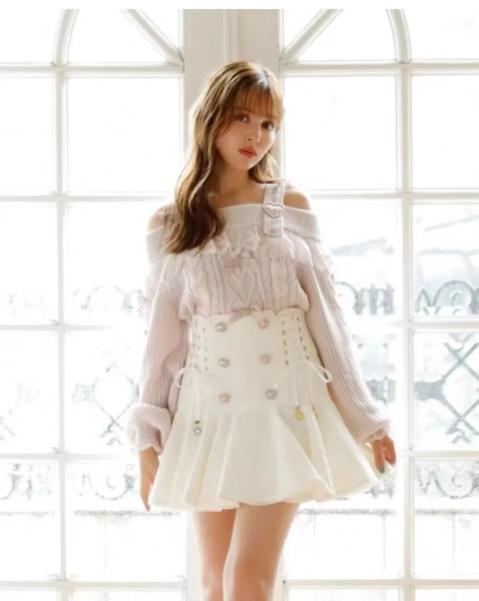 

Sweet Style Sweater One Shoulder Double Strap Sexy Shoulder Knitted Top Polyester Cotton Blend Knot Design