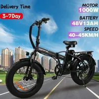 2024 NEW 1000W Aluminum E-Bike 20Inch Fat Tire Beach Snow Fold Electric Bicycle 48V 13AH Lithium Battery Electric Bicycle