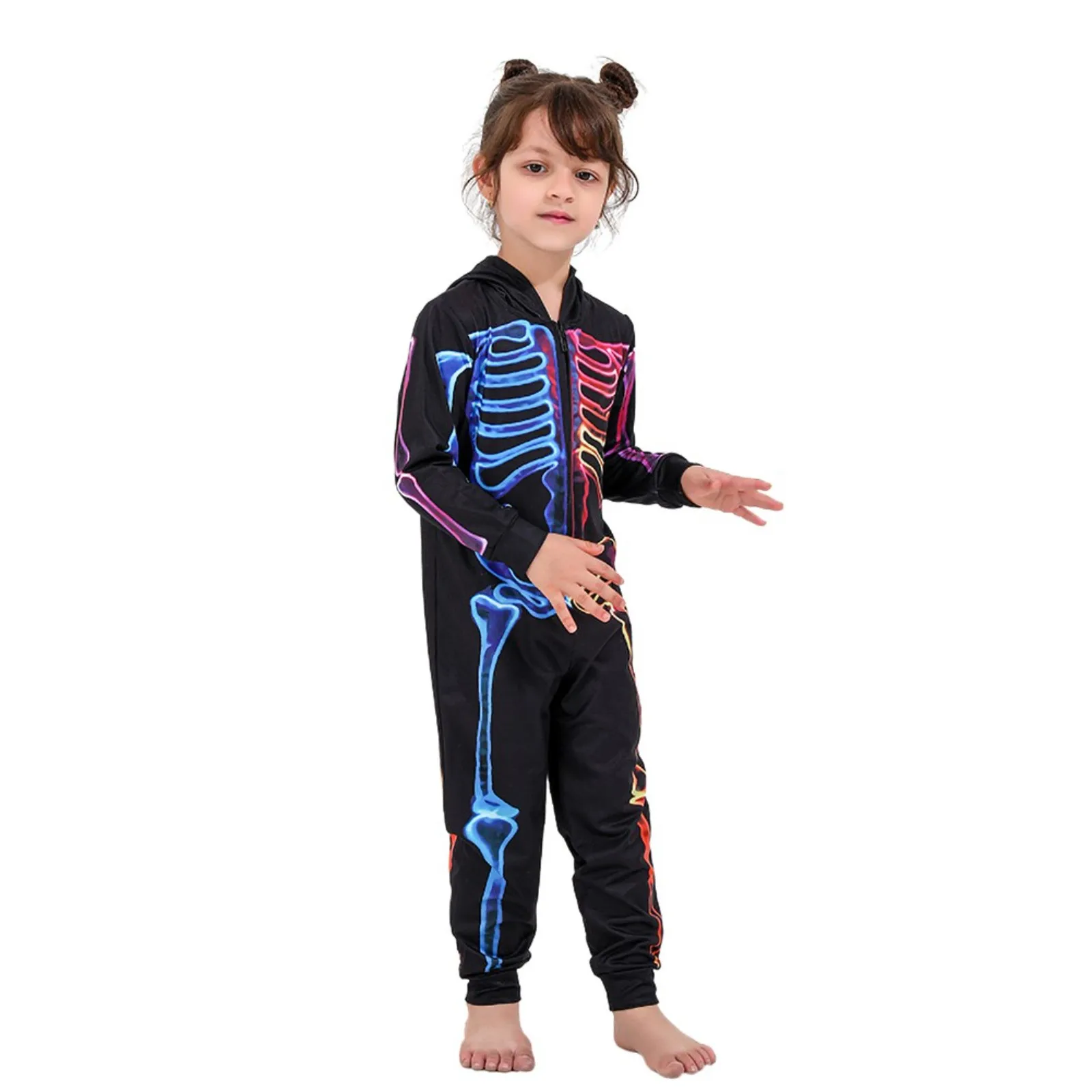 New Halloween Family Clothing Parent-Child Matching Pajamas 3d Skeleton Print Cosplay Jumpsuit Zipper Hooded Party Look Costumes