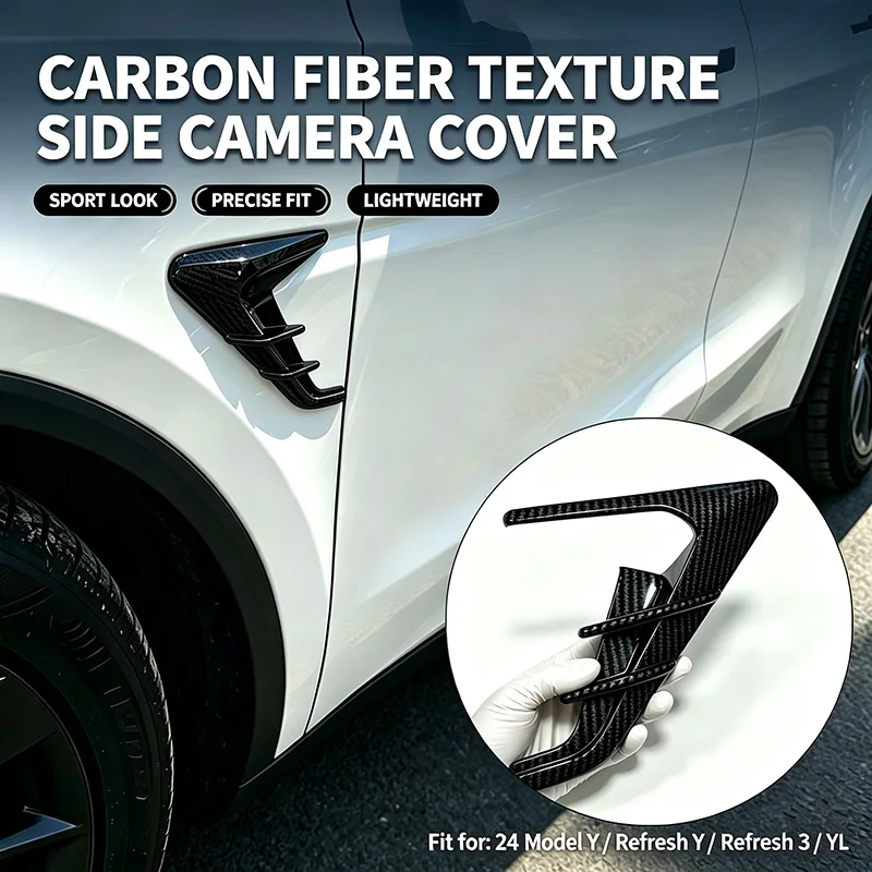 Side Camera Cover Trim For Tesla Refresh Model 3 / 2024 Model Y Fender Camera Decorative Protective Cap Exterior Modification