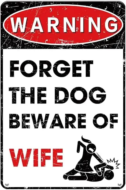 YOYI ART Funny Man Cave Decor for Men - Forget The Dog Beware of Wife, Metal Vintage Tin Signs for Man Cave, Garage, Basement an