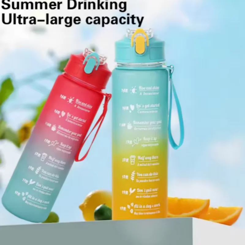 800ML Large Capacity Sports Water Bottle Motivational Leak Proof Portable Reusable Plastic Cups Outdoor Travel Gym Jugs
