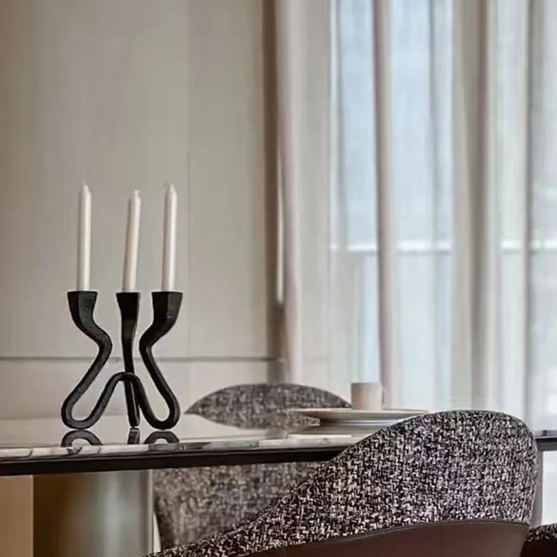 

Black Geometric Cast Iron Candle Holder Decorative Ornament, Living Room Dining Table Center Candle Holder, Home Decoration