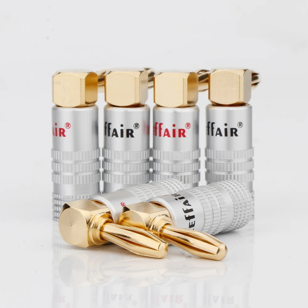 

Preffair 24K Gold Plating L-Type 90 Degree Right BFA sawtooth Banana Plugs Angle Audio Jack Connector for Speaker Cable