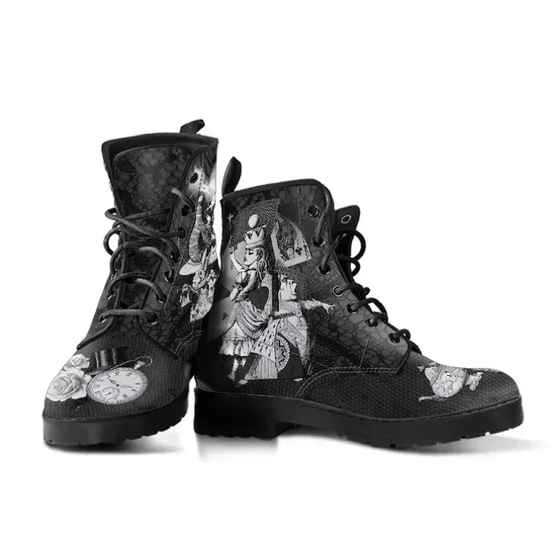 2022 Skull Flower Print High-Top Sneakers Women Boot Autumn Winter Fashion Woman Ankle Boots Adult Botas Mujer Plus Size 43 Goth