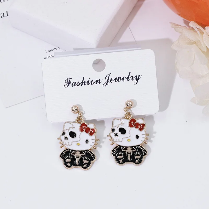 MINISO Halloween Earrings Ghost Witch Niche Design Cartoon KT Cat S925 Silver Needle Anti Allergy Ear Needles