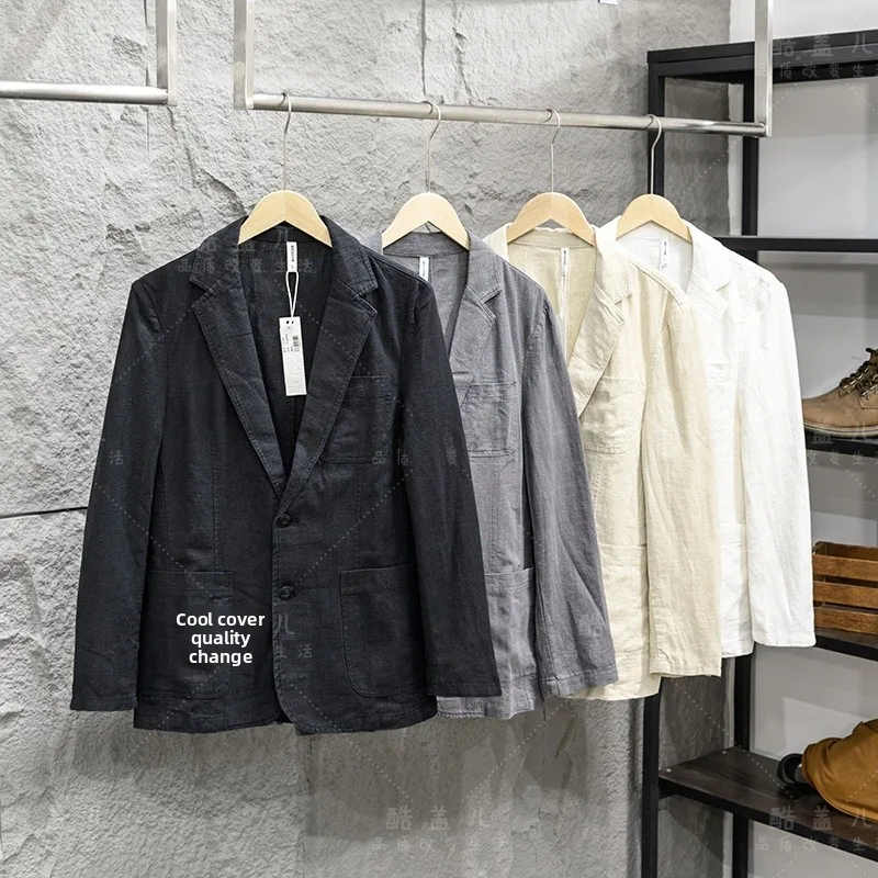 

Мужской повседневный комфортный дышащий льняной пиджак: осенняя модная деловая куртка свободного кроя, стандартный пошив