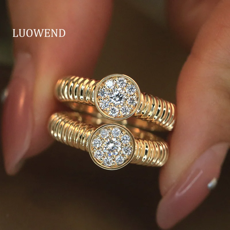 

Кольца LUOWEND из 100% желтого золота 18 карат, модное обручальное кольцо с натуральным бриллиантом в стиле INS для женщин, ювелирные изделия для вечеринок