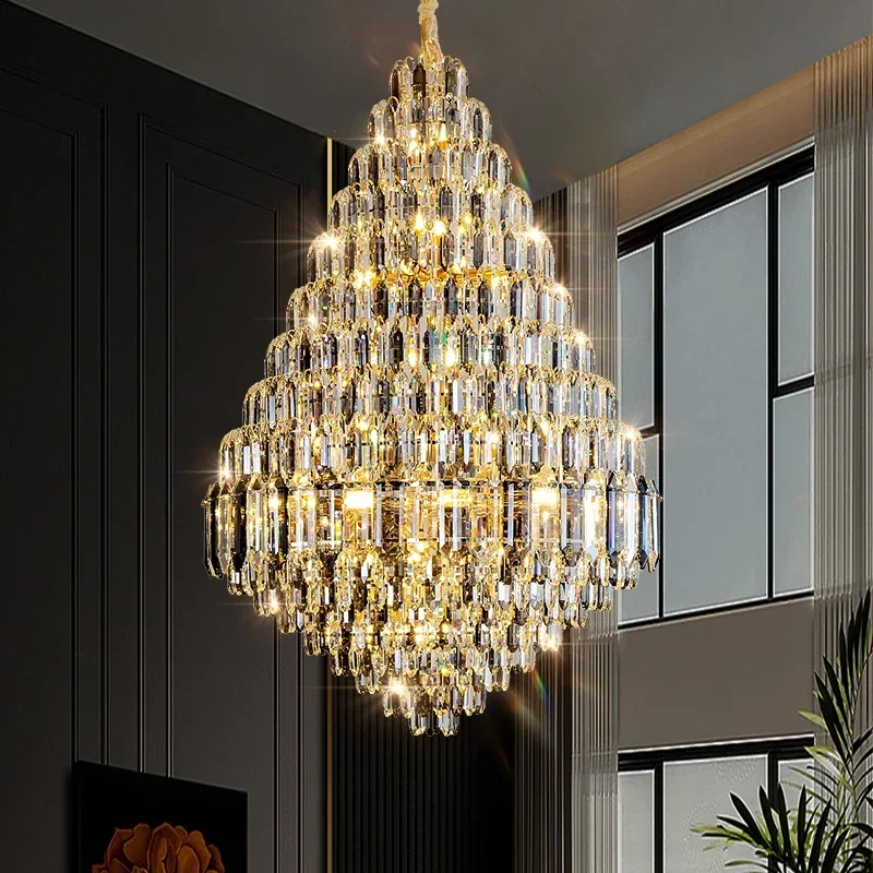 Luxury Crystal Chandelier for Villa Duplex Building New Style Middle Floor Living Room Staircase Decoration Large  Lamp