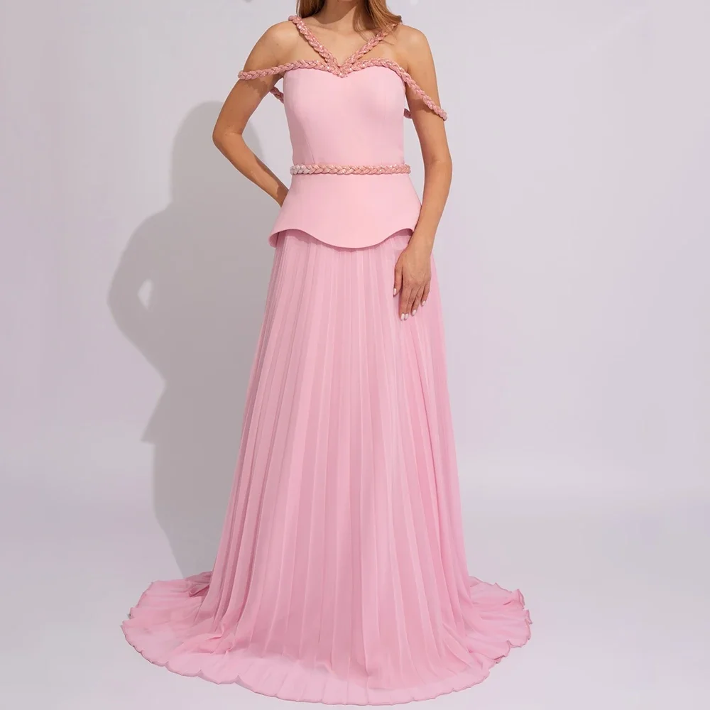 

Customized Mermaid Evening Dresses Floor-length V-neck Sleeveless Prom Gown Fashion Sequined Lace-up Simple Draped Party Gown